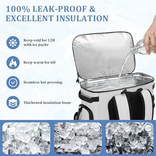 Urtala White 30L Cooler Backpack 48 Can Leakproof Insulated Ice Chest