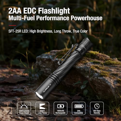 Klarus P2 Tactical Pen Flashlight - 1000 Lumens, Rechargeable & Waterproof, Pocket-Sized for Outdoor & Security Use