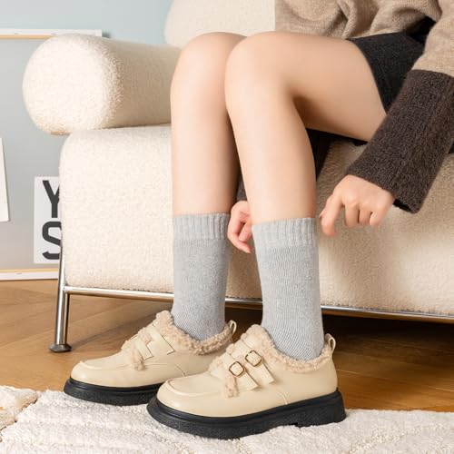Winter Wool Socks for Women - Thick Warm Vintage Crew - Grey, White, Black, Khaki, Light