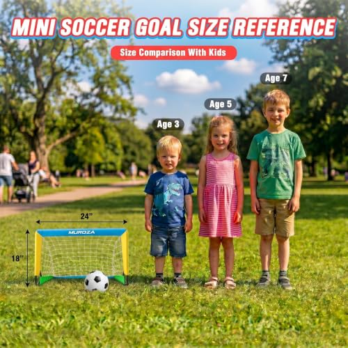 Kids Soccer Goal Set with 2 Goals, Ball, Pump, Cones & Stakes - Blue, Yellow, Green