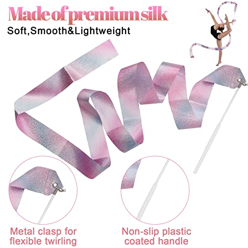 2-Piece Dance Ribbon Wand Set with Non-Slip Handle - Red & White