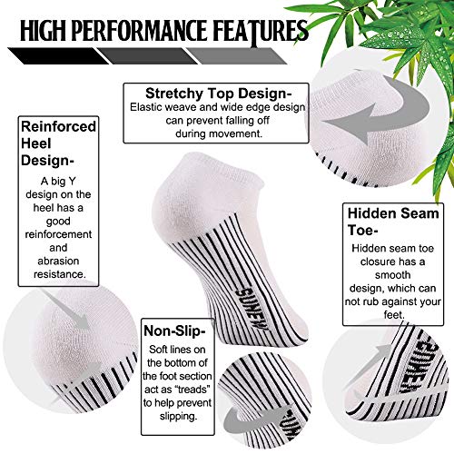 Sunew 3 Pairs Viscose Bamboo Socks, Unisex Cushioned Ankle Socks – Medium White