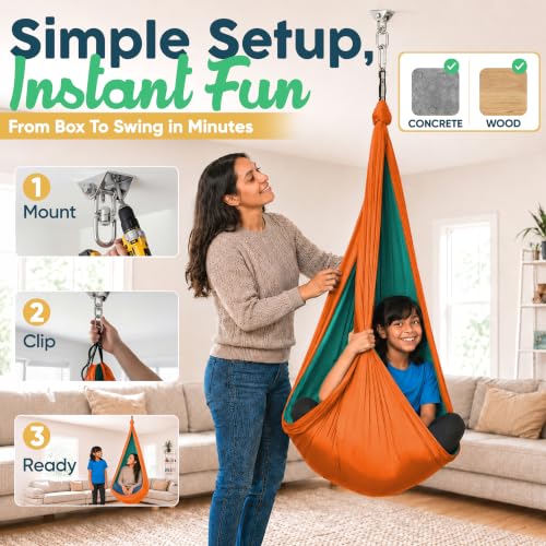 VISSE Sensory Swing for Kids Orange/Teal Indoor Outdoor Calming Cocoon Therapy Hammock