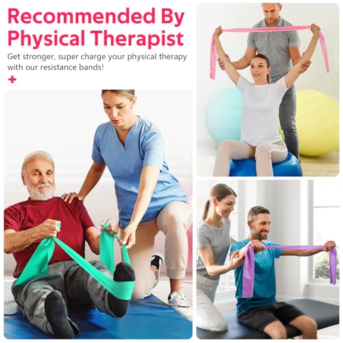 Resistance Bands Set for Exercise - Pink, Purple, Green - 4.9FT