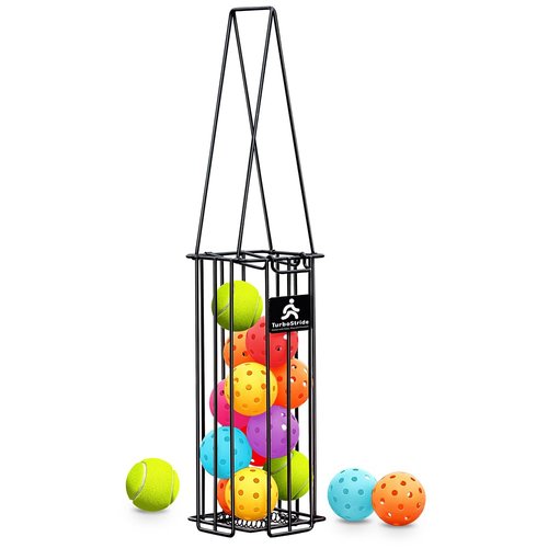 TurboStride Portable Tennis Ball Hopper, Pickleball Picker, Large Capacity, No Assembly for Easy Transport for Picking and Storage Training Tool for Ball (Non-Foldable)