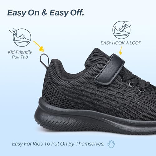 Arskyllen Kids Sneakers Non-Slip Lightweight Running Shoes (3 Big Kid) All Black