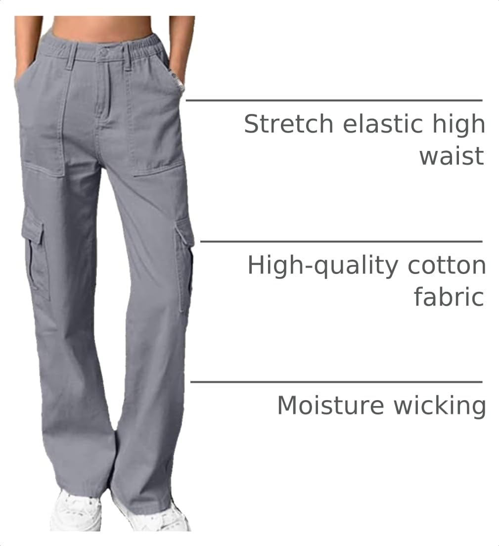 Women's Cotton Casual Military Cargo Combat Work Pants with 6 Pocket Blue Grey