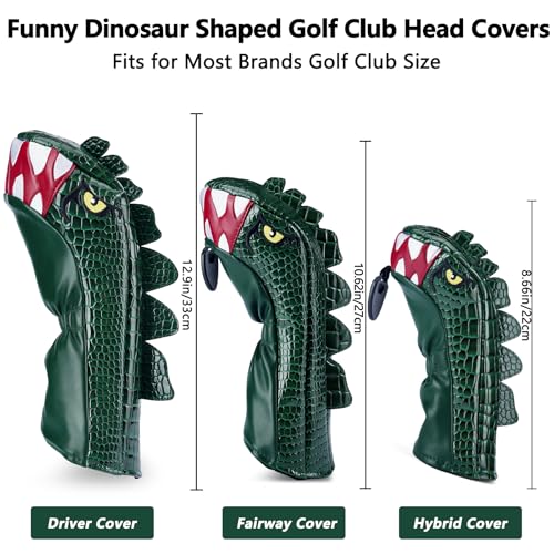 Gbourly Golf Club Hybrid Headcover with Tyrannosaurus Rex Design, P/U Leather, Interchangeable Numbers U2-U6