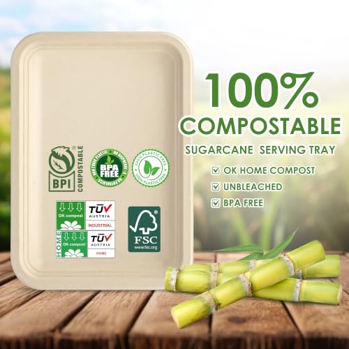 Natural Raw Pulp 50 Pack 14-Inch Heavy Duty Compostable Sugarcane Trays