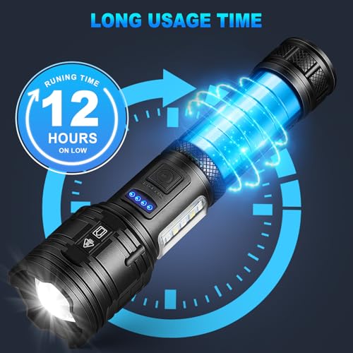Rechargeable LED Flashlights High Lumens, 99,000 Lumens Super Bright Flashlight 7 Modes w/COB Work Light, Powerful Flash Light for Outdoor Emergency Hiking Camping