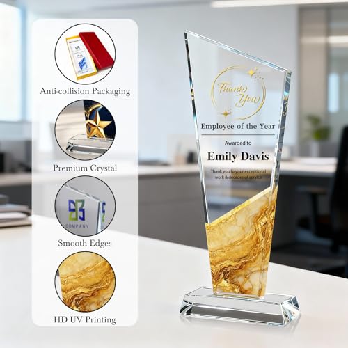 Custom Crystal Trophy Award - Personalized Plaque with Text & Photo - Half Style