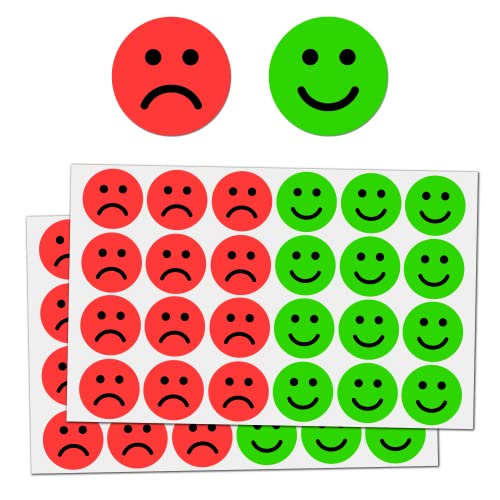 Happy/Sad Smile Face Emotion Stickers - 600 Pack, Red & Green