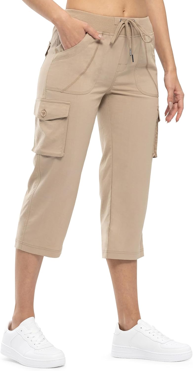 TBMPOY Women's Cargo Capris - Lightweight Quick-Dry Hiking Pants with 6 Pockets | Casual Outdoor Shorts