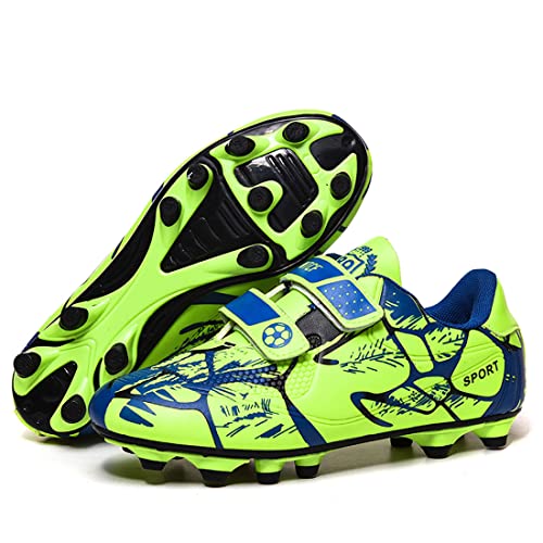 Kids Soccer Cleats for Boys & Girls, Firm Ground Turf & Indoor, Green Spikes - 4 Big Kid