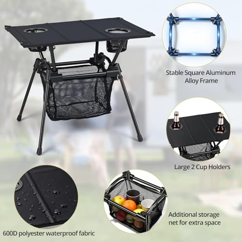 Anbte Ultralight Portable Camping Table with Cup Holders - 3.2 lb Compact Foldable Outdoor Table