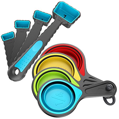 Collapsible Measuring Cups and Spoons Set - 8 Pieces, Multicolor