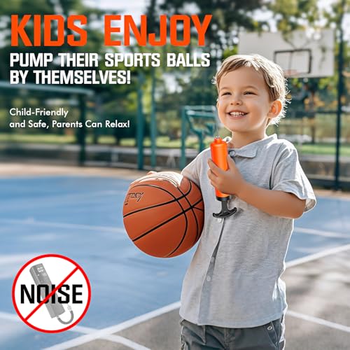Portable Hand Ball Pump with 3 Needles, Extension Hose & Nozzle - Orange
