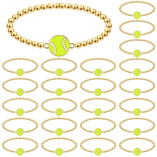 Tondiamo 24 Pcs Gold Alloy Sports Beaded Charm Bracelets Tennis Variation