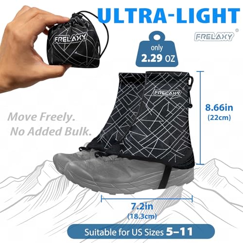 Ultralight Trail Gaiters for Hiking & Running - Black, Medium
