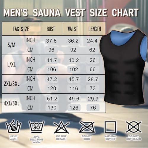 Men's Sauna Vest Waist Trainer - Sleeveless Compression Tank Top - Blue Inner / Large-X-Large