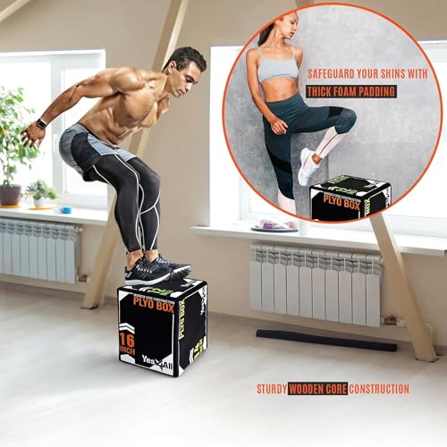 3-in-1 Soft-Padded Plyo Box - 16" x 14" x 12" - Black