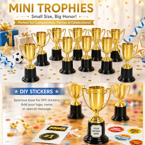 4-Inch Mini Gold Award Trophy Cups - Set of 24 for Parties & Competitions
