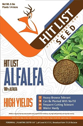 No Till Alfalfa Food Plot Seeds for Deer - 1/4 Acre (5 lbs) - Perennial, Heavy Browsing Tolerance
