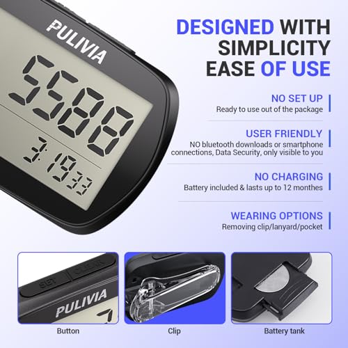 3D Step Counter Pedometer with Clock - Black Portable Tracker