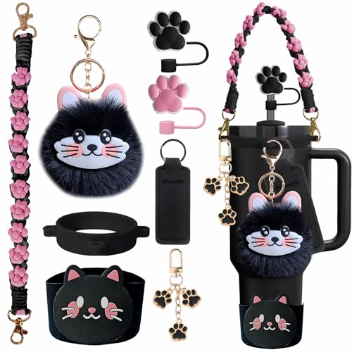 Cat Accessories Paw Straw Topper Set for Stanley Cup 30/40oz - Black