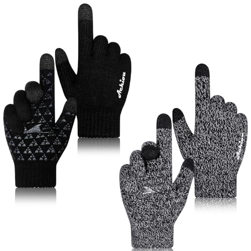Achiou Winter Touch Screen Gloves for Men & Women - 2 Pairs Medium Black & White