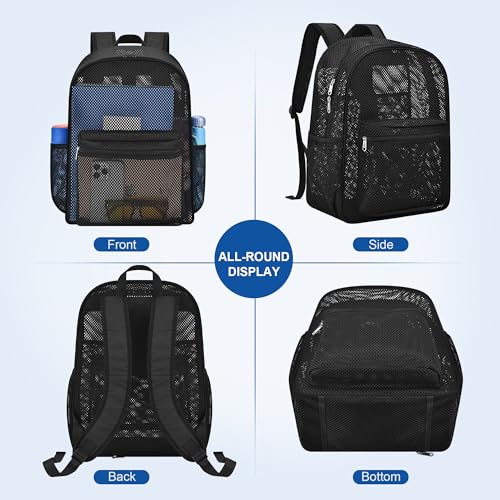 Heavy Duty Mesh Backpack - Breathable Semi-Transparent - Black