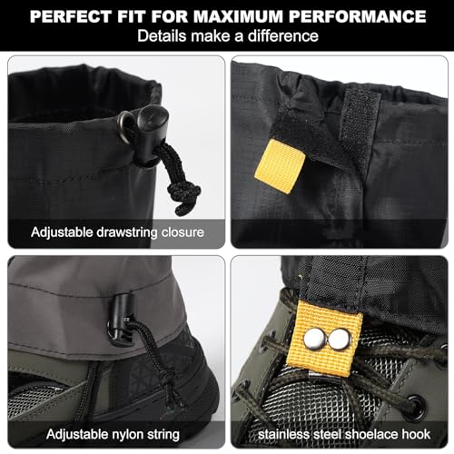 Lightweight Adjustable Waterproof Hiking Gaiters for Men & Women - Black