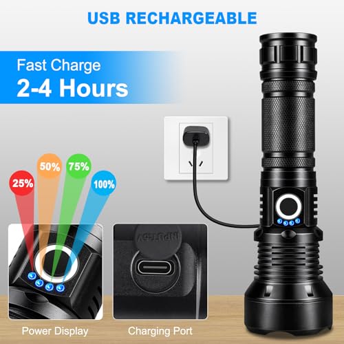 KINGCAESAR Rechargeable LED Flashlight 90,000 Lumens, Waterproof 2-Pack