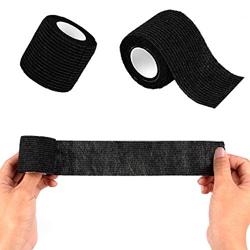 Self Adherent Cohesive Wrap Bandages - 12 Pack, 2" x 5 Yards, Black