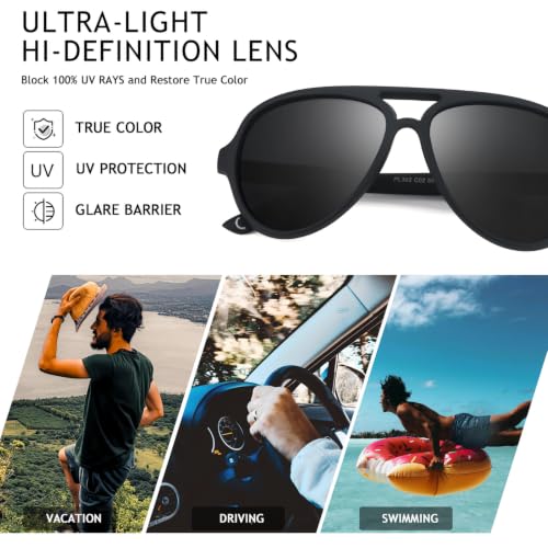 VentiVenti Men's Polarized Aviator Sunglasses 65mm Matte Black Frame Smoke Lenses
