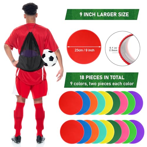 Agility Spot Markers Set - 18pcs Non-Slip Rubber Dots, 9-Inch for Gym & Sports Training