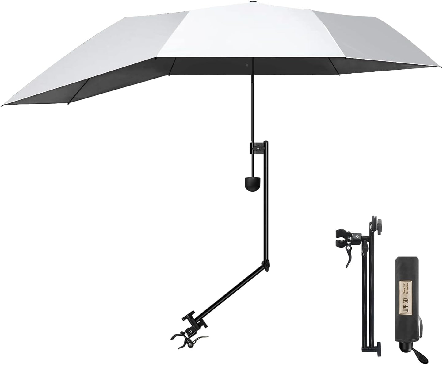 Upf 50+ Chair Umbrella - Portable Sun Shade With Secure Clamp & 360-Degree Swivel Adjustment