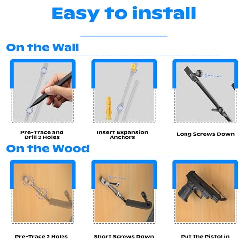 8Pcs Pistol Wall Mount Rack - Rubber Wrap Top for