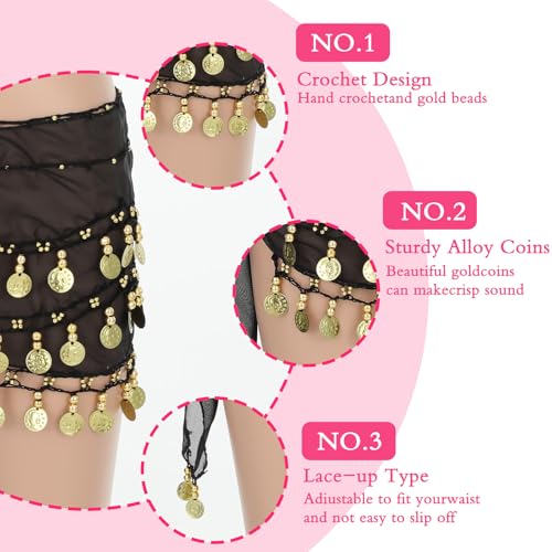 AHQiZFX 12 Pcs Belly Dance Sequin Tassel Skirt Set with Coin Embellishments