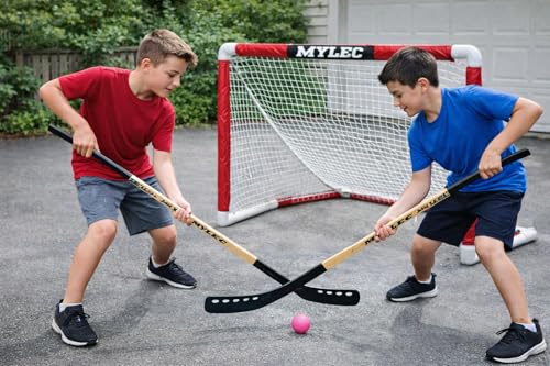 Deluxe Hockey Set with Goal, 2 Sticks & Soft Ball - Red/White