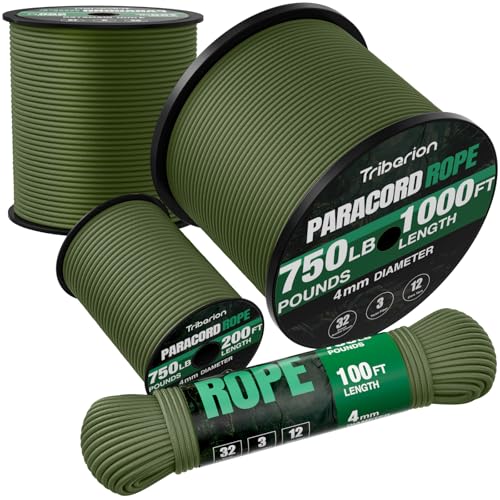 Heavy Duty Paracord Rope 750 lb - 100ft Army Green, 12-Strand