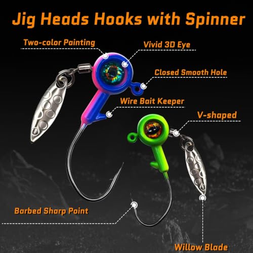 1/32 oz Crappie Fishing Jig Heads with Willow Blade - 10 Pcs