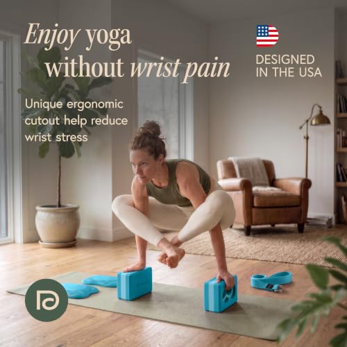 Yoga Blocks Set with Wrist Support & Knee Pads - Blue