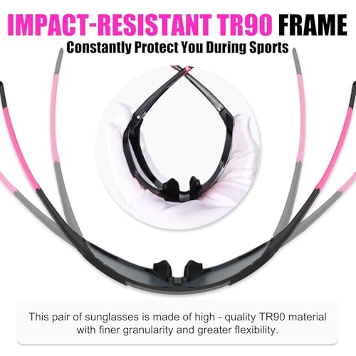Polarized Sports Sunglasses with 5 Interchangeable Lenses - Blackpink-3lens