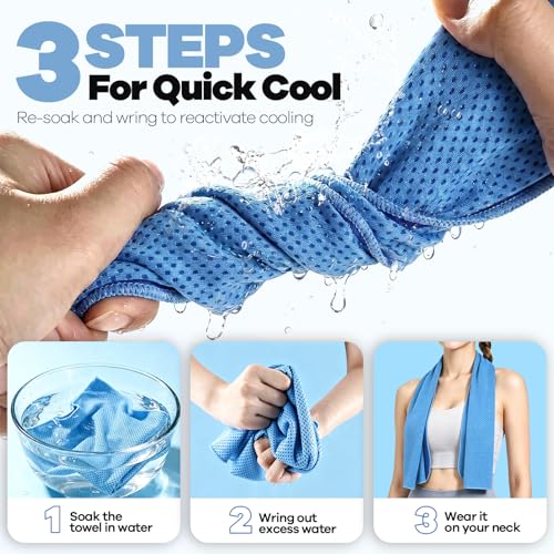 Cooling Towels 4 Pack - Soft Breathable Ice Rags in Gray, Blue, Pink, Green