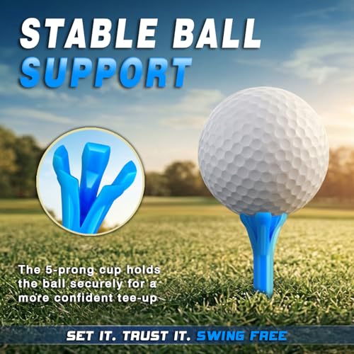 Blue 150 Pack Golf Tees 3-1/4" & 1-1/2" with 5-Prong Head - Stable Low-Resistance Practice & Driver Tees