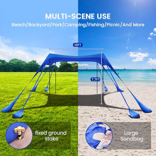 10x10FT Beach Tent Sun Shelter with UPF 50+ Protection