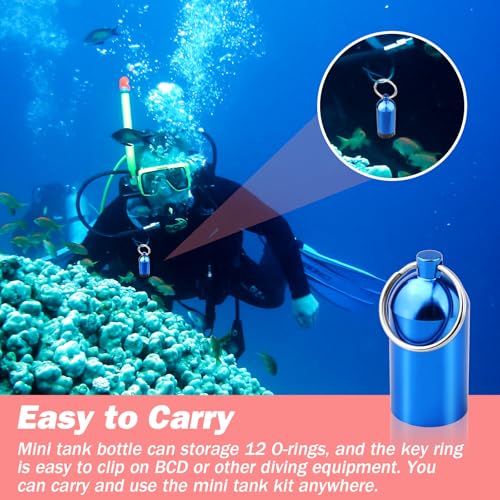 Blue Aluminum Mini Diving Tank Key Ring with O-Rings - Scuba Gear Accessory