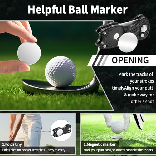 Foldable Golf Divot Repair Tool with Magnetic Ball Marker - Black