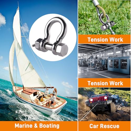 316 Stainless Steel Bow Shackle - Heavy Duty 3/8 Inch with Cotter Pin